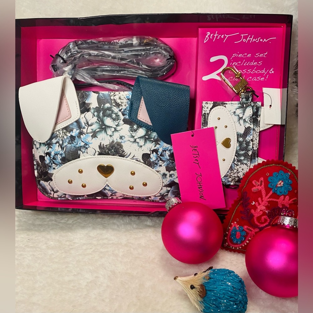 SOLD ! HOLIDAY SALE Betsey Johnson Dog Crossbody & Card Case Set